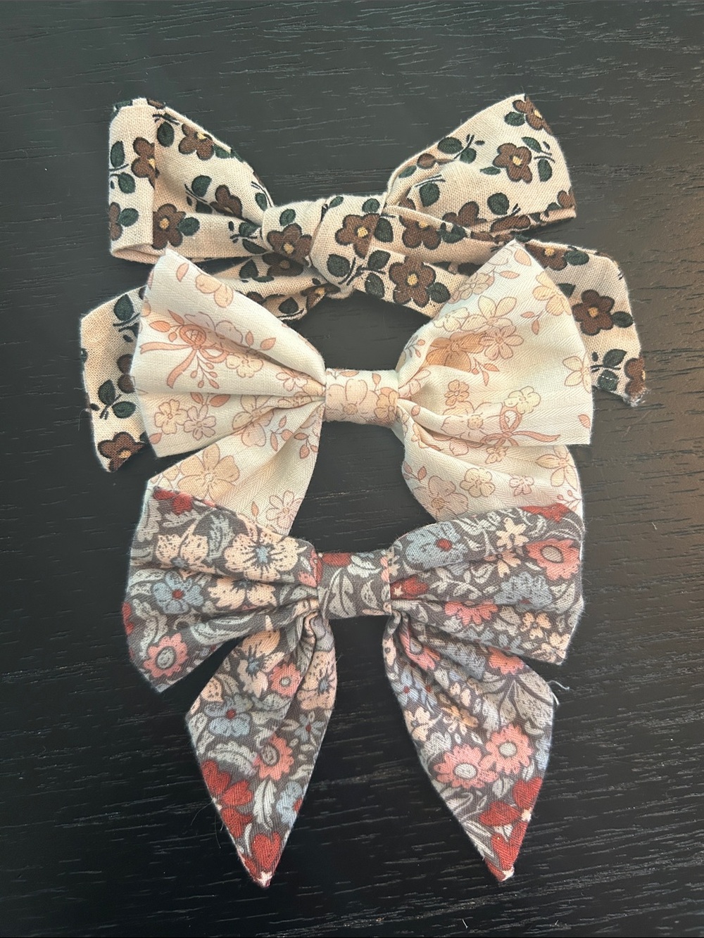 Rylee + Cru Floral Bow Clip Set - Cream, Beige, Gray & Rust Accents